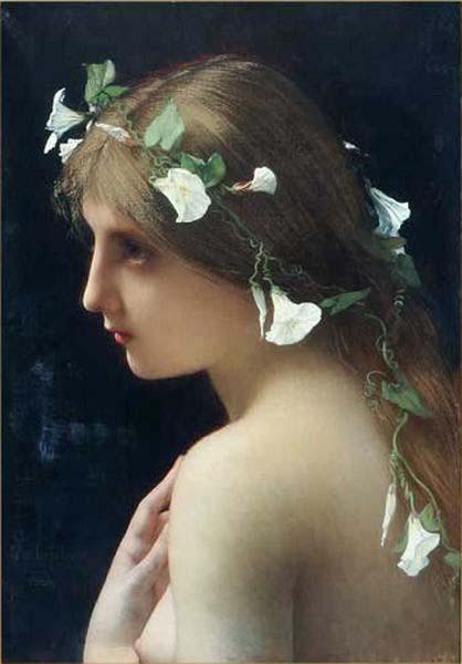 Jules Joseph Lefebvre Nymph with morning glory flowers France oil painting art